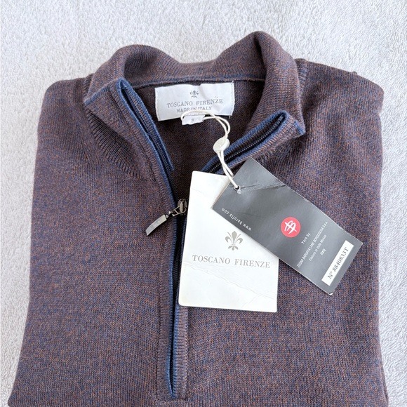 NWT Toscano Firenze Men's Pullover 100% Merino Wool Brown Casual Sweater Sz S - Picture 2 of 5